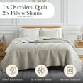 thumbnail image 2 of Southshore Fine Living, Inc. Oversized Bedding Quilt Set Lightweight, Coverlet Bedspread 3-Piece Grometric Grid with Two Matching Shams (98 in Wide x 98 in Long), Reversible Taupe, Full/Queen, 2 of 9