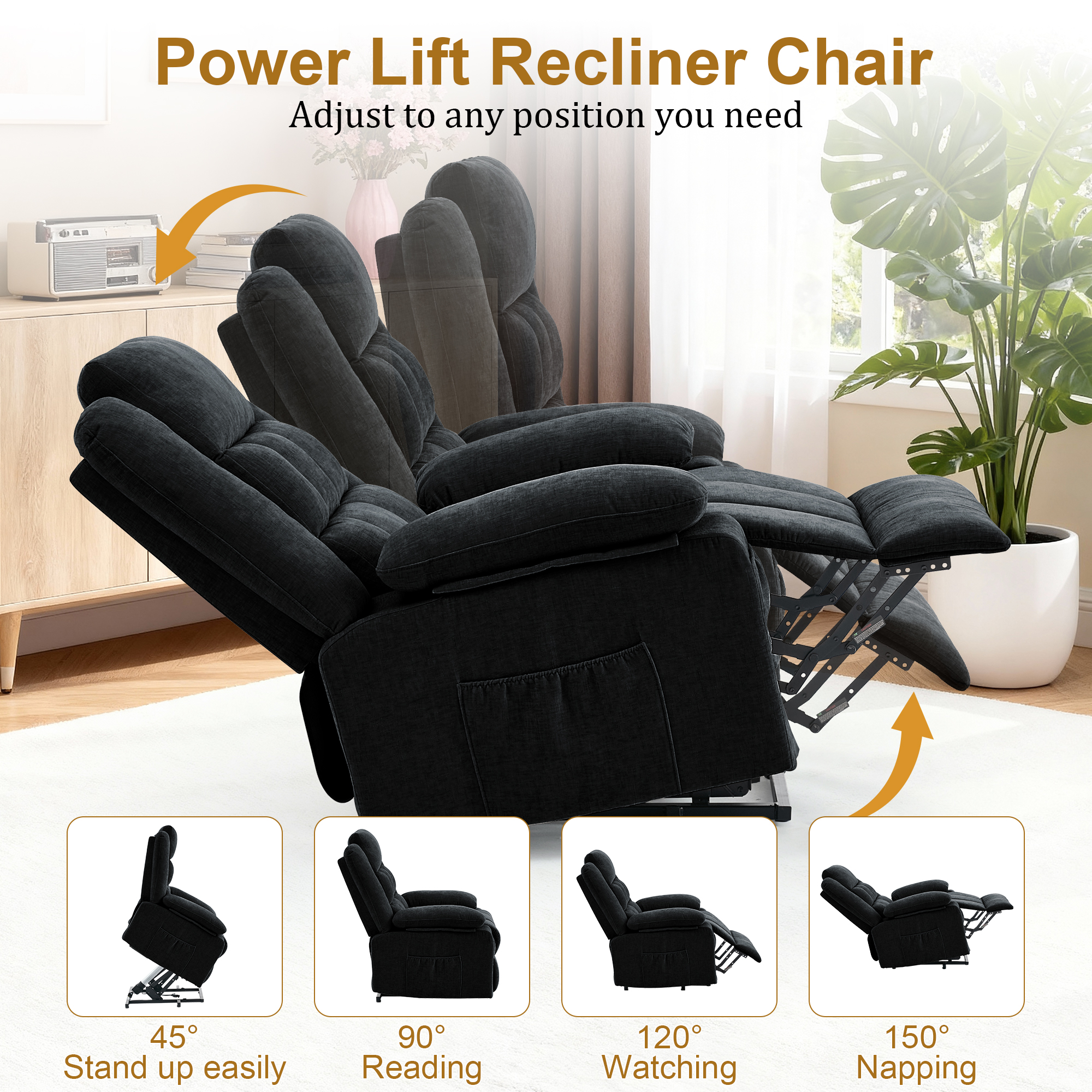 Korser Power Lift Recliner for Elderly with Heat and Massage Recliner Chair with Infinite Position Electric Lift Chair for Living Room,Black
