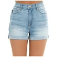 thumbnail image 2 of High Rise Jean Shorts for Women Casual Cuffed Denim Shorts Stretchy Folded Hem Straight Hot Short Jeans, 2 of 5
