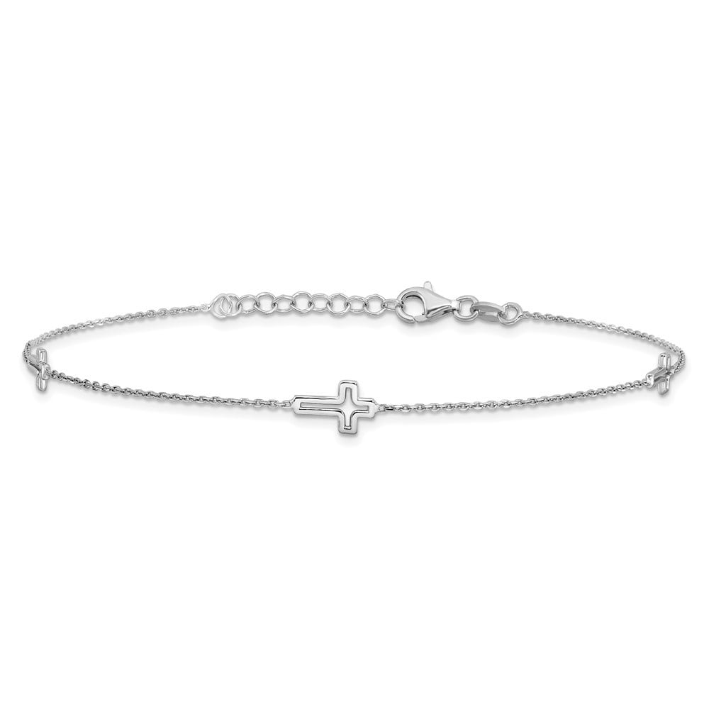 Auriga Fine Jewelry 925 Sterling Silver Rh-plated Open Cross 9inch Plus 1in Ext. Anklet for Women