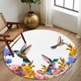thumbnail image 2 of Large Round Rug 8Ft Washable Non-Slip, Hummingbirds Circle Area Rugs for Living Room Bedroom, Spring Summer Watercolor Flowers Plant Indoor Floor Mats Carpet Runner for Home Decor, 2 of 8