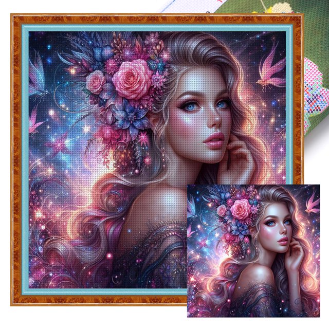 Kit Punto Cruz para Niña Bordado Con Hilo Algodón Ecológico 14CT Arte 50x50cm