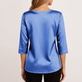 thumbnail image 7 of Womens Cowl Neck Satin Blouse Silky 3/4 Sleeve Dressy Tops Office Business Dressy Casual Outfits Trendy 2026 Blue M, 7 of 7