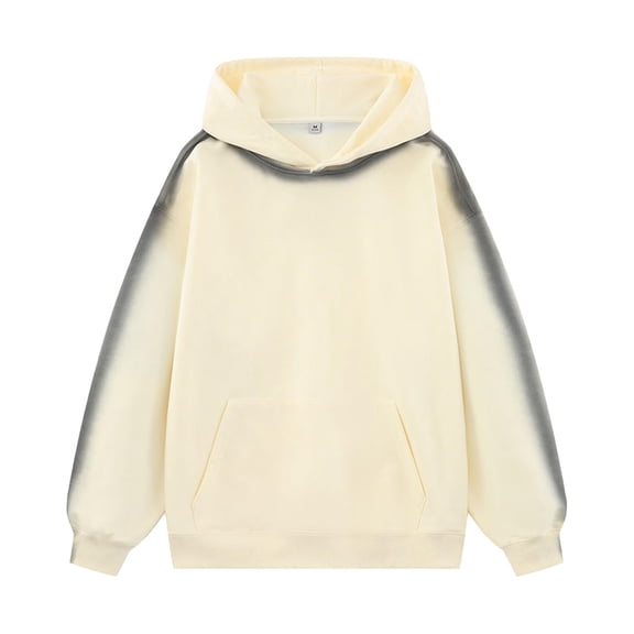 Mrmaere Hoodie Men Basic Solid Color With Kangaroo Pocket Casual Long Sleeve Pullover Beige L