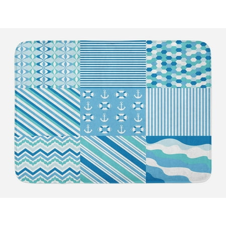 Teal Kitchen Mat Baby Shower Nautical Dots Stripes Bath Mat, Zig Zag Chevron Wavy Anchor Life Belt Geometric, Non-Slip Plush Mat Bathroom Kitchen Laundry Room Decor, 29.5 X 17.5 Inches, Teal Turquoise Blue, Ambesonne ()