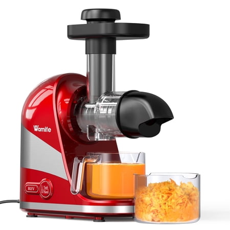 Wamife Slow Masticating Juicer Machine, Cold Press Juicer Extractor, 2 Modes & Reverse Function for High Nutrient Fruit & Vegetable Juice, Quiet Motor, with Cup & Brush(Red)