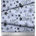 thumbnail image 3 of Soimoi Blue Georgette Viscose Fabric Star & Snowflakes Text Print Fabric by the Yard 42 Inch Wide, 3 of 3