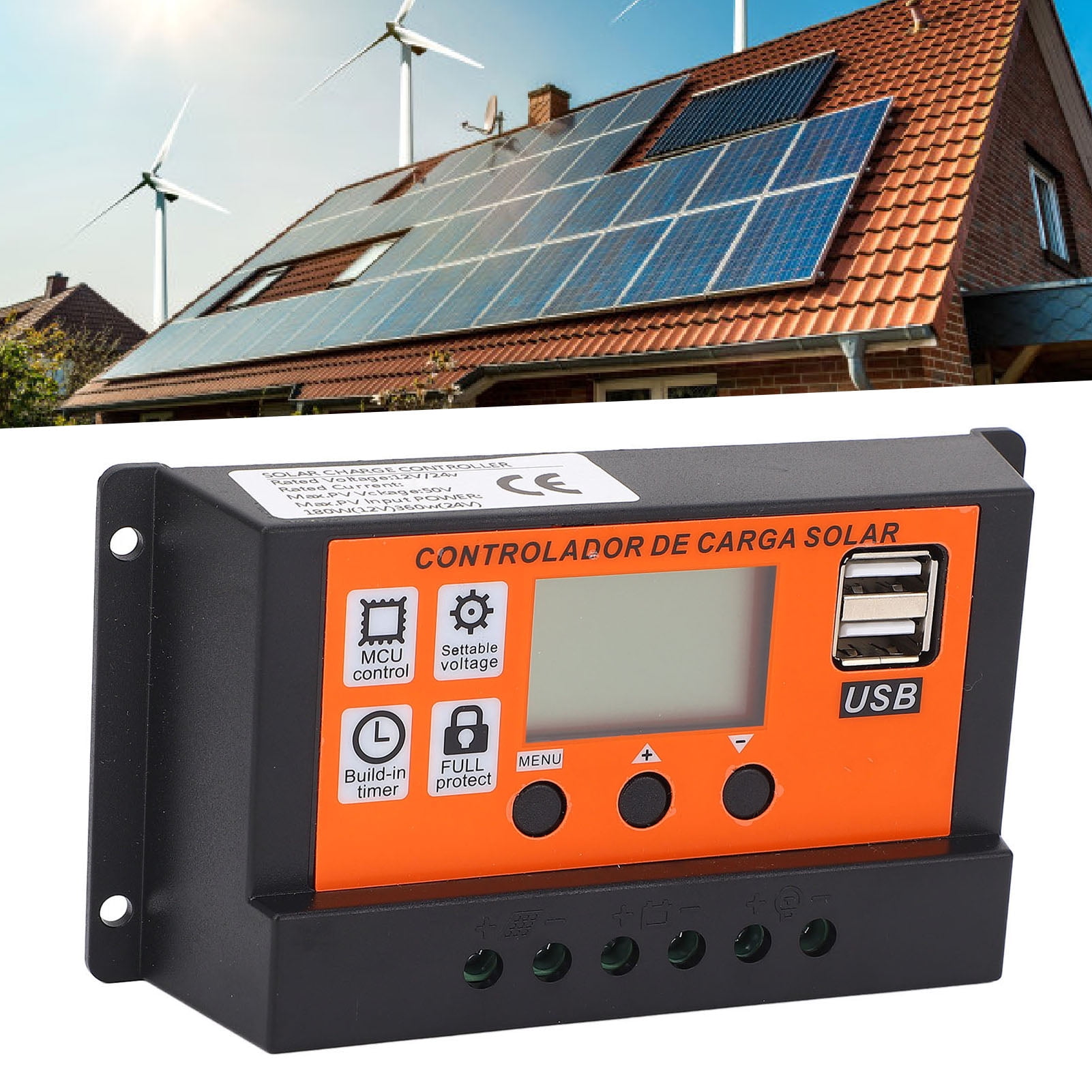 Solar Charge Controller, Auto Adapting 12V 24V USB 5V 2A Output ...