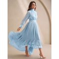 thumbnail image 6 of Elegant High-Neck Long Sleeve Ruffle Hem Maxi Dress In Sky Blue, 6 of 26