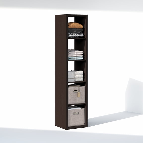 Furinno CUBIC 5-Cube Closet Open Organizer Extra Thick Frame Black Dark Oak