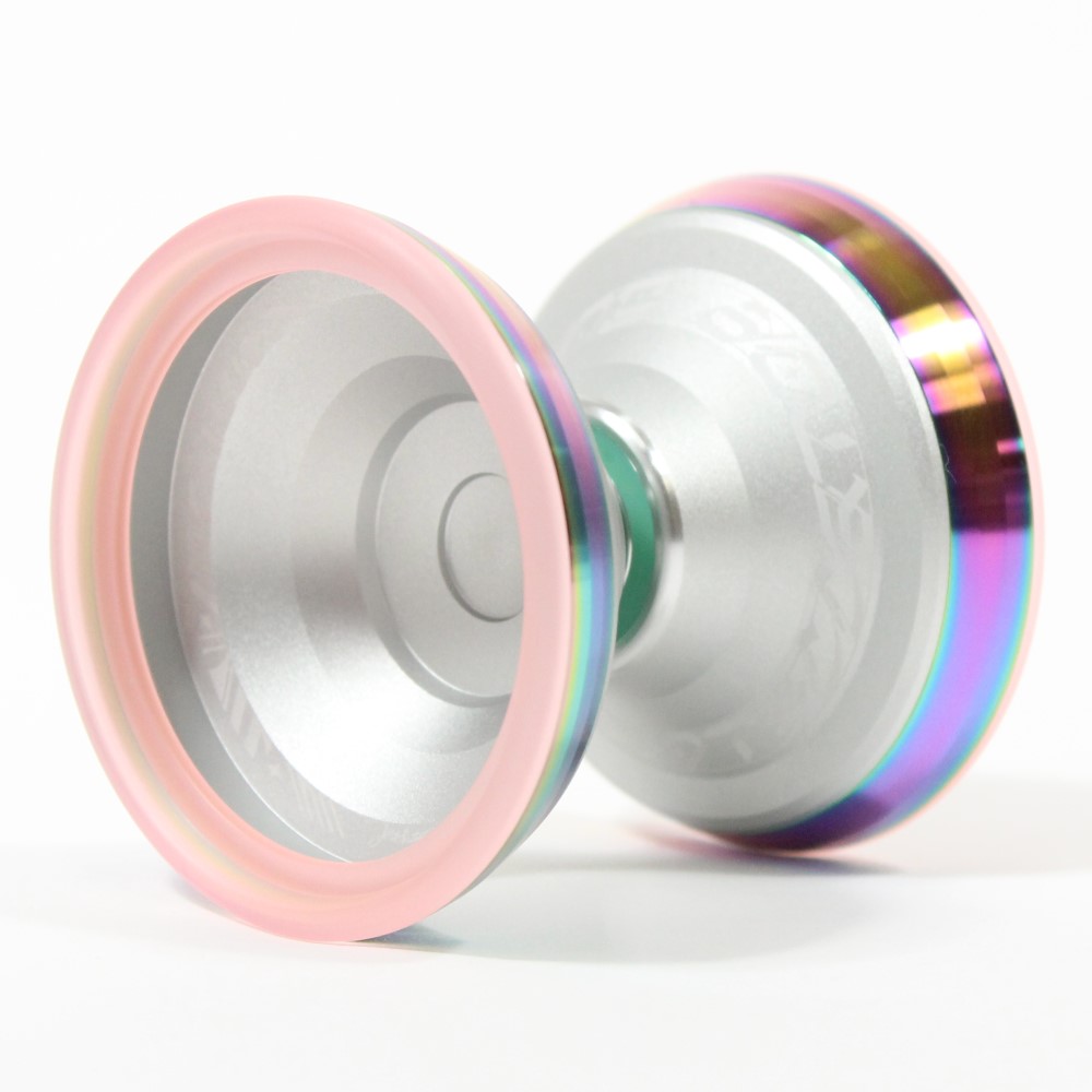 C3yoyodesign Super Scintillator Yo-Yo - Hybrid Tri-Material - Simpson Wong Signature YoYo (Silver Rainbow Rims Pink Rings)