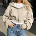 thumbnail image 4 of XRoczxe Women Solid‑Color Cropped Zip‑Up Hooded Jacket, Long Sleeve Drawstring Casual Short Hoodie Outerwear With Side Pockets, 4 of 6