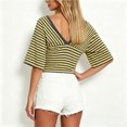 thumbnail image 5 of vigerkar Women Y2K Striped V Neck Cinched Waist Tops Batwing Sleeve Backless Shirt | Short Sleeve Ruched Crop Tops, Open Back Fitted Tee Shirt, Summer Going Out (Yellow, XL), 5 of 7