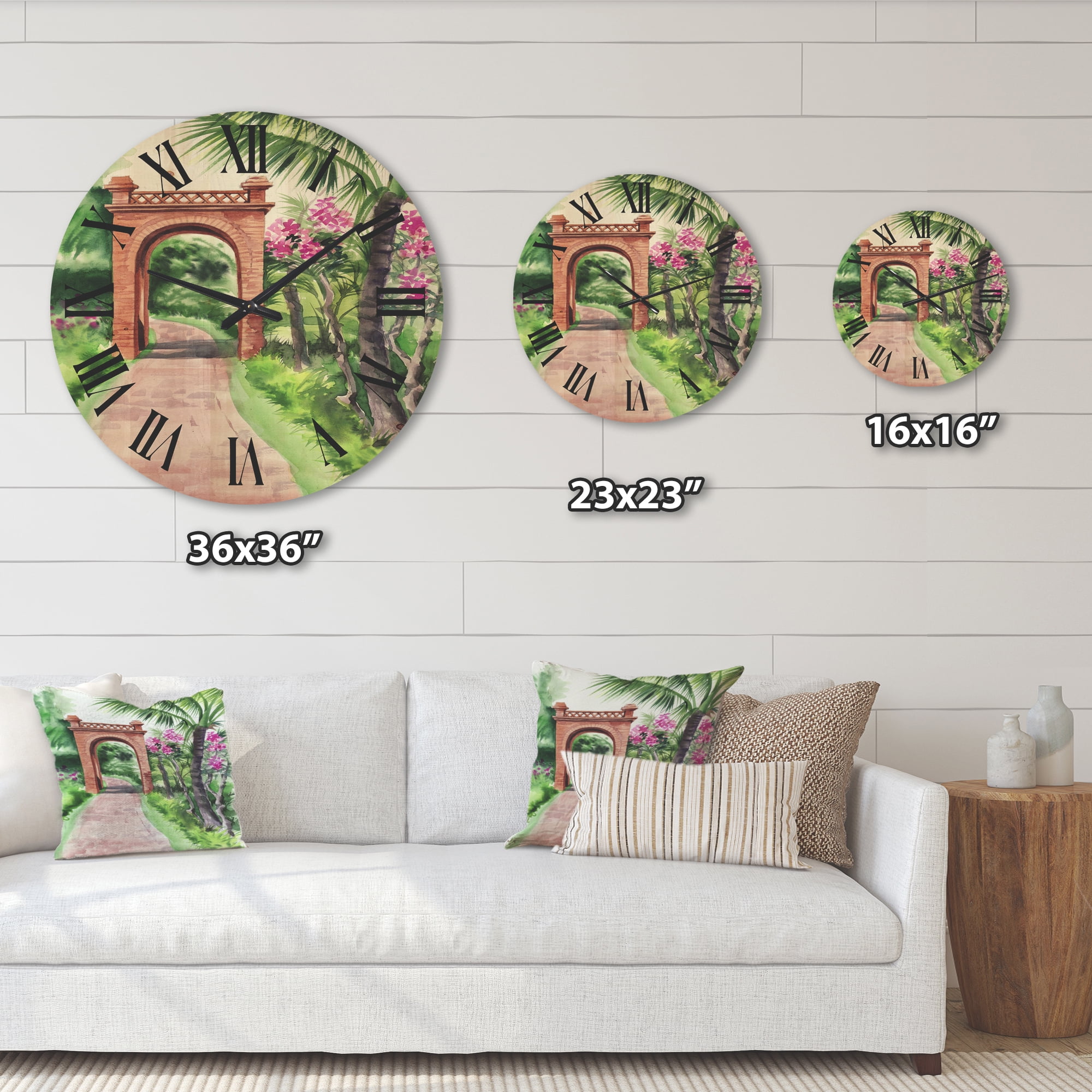 Designart 'Traditional Gate On Path In Tropical Oasis' Tropical Wood Wall Clock