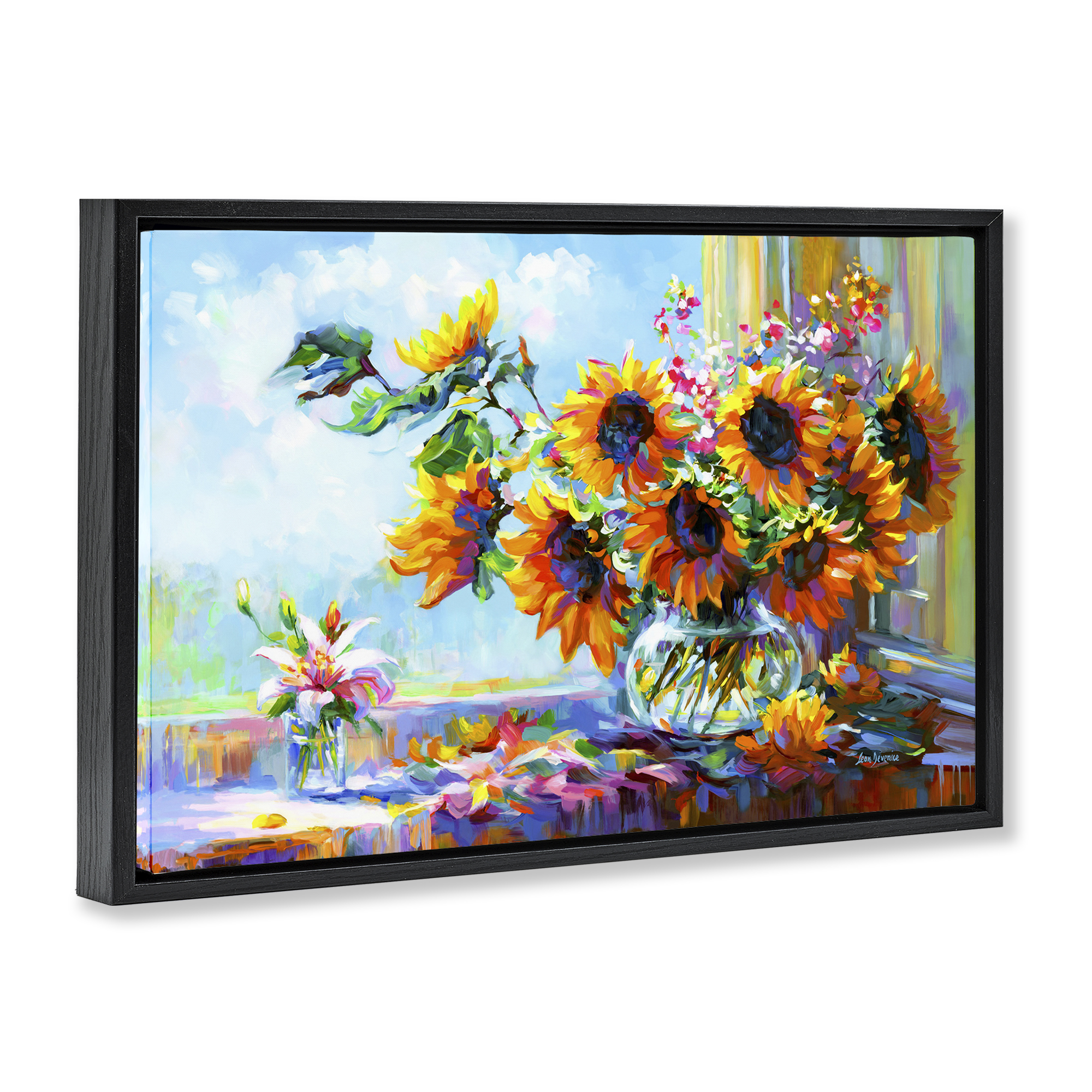 Stupell Industries Sunflowers Morning Glory Botanical & Floral Painting Black Floater Framed Art Print Wall Art, 25 x 17