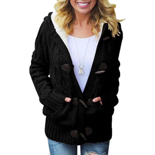 Cárdigan de punto para mujer, cárdigan grueso, cárdigans para mujer, chaquetas con capucha, chaqueta polar (XL)
