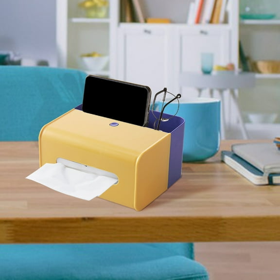JingChun Multifunctional Tissue Box Organizer Caddy - Tissue Dispenser with Holder for Tablet, Cell Phone & Keys - Modern Napkin Storage Organizer for Bathroom, Kitchen, or Bedroom