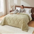 thumbnail image 3 of Bestier Sorona Eco Fabric Queen Size Comforter | All-Season Boho Duvet Insert with Anti-Clump Tech | Luxury Hotel Winter Warm Close-Fitting Down Alternative, Olive Green (90x90 inches), 3 of 9