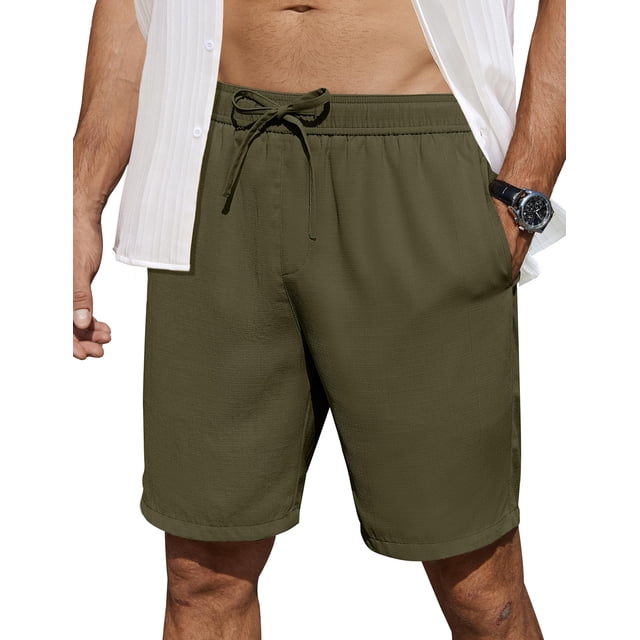 Pantalones cortos casuales de playa COOFANDY para hombre, color verde militar, talla XL