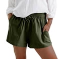thumbnail image 2 of Cotton Linen Shorts for Women Summer Casual Elastic High Waist Wide Leg Loose Fit Lightweight Beach Shorts with Pockets, 2 of 5