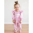 thumbnail image 4 of BemeyourBBs Girl Plaid Romper Long Sleeve Doll Collar Letter Embroidery Jumpsuit, 4 of 9