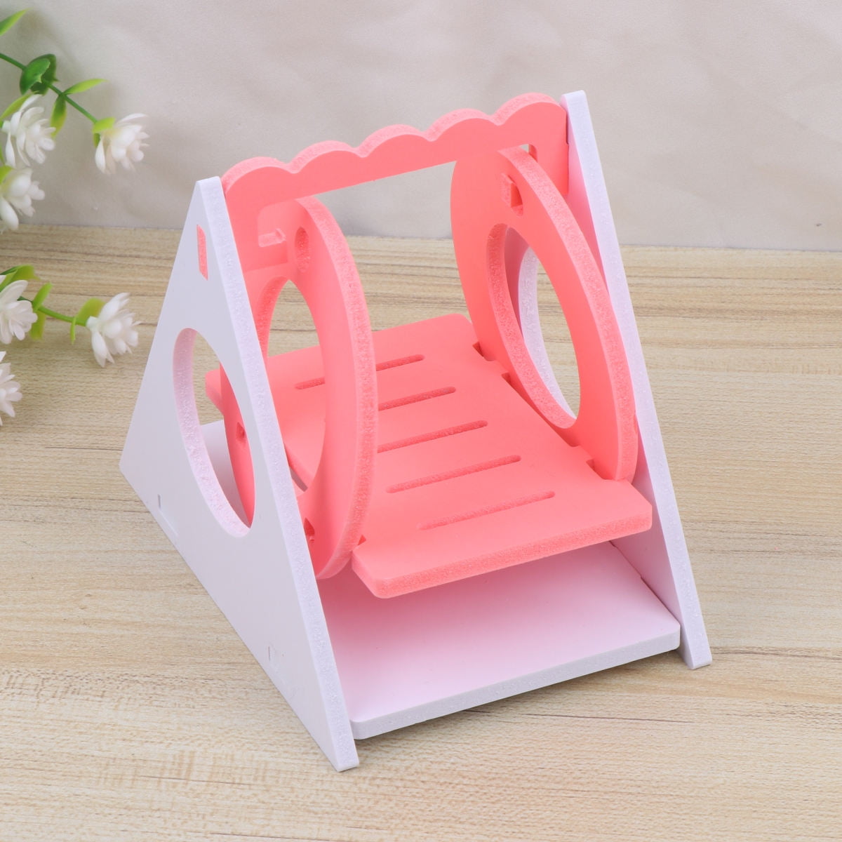 OUNONA Wooden Triangle Bird Swing Hanging Cage Climbing Rocking Toy