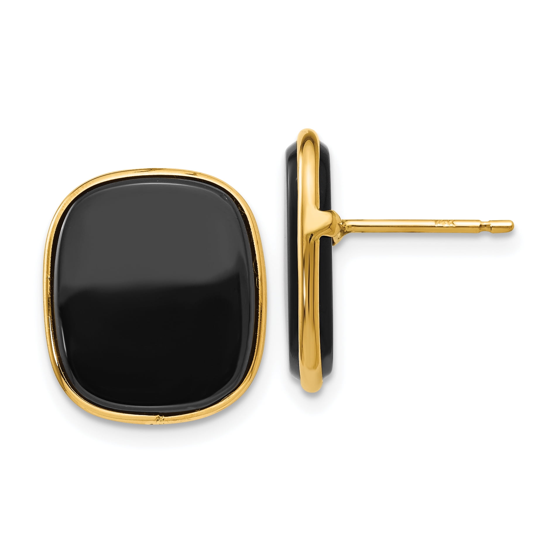 14k Yellow Gold 5 Millimeters Black Simulated Onyx Ball Stud Earrings
