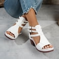 thumbnail image 5 of Dakaela Chunky Heeled Sandals for Womens Cutout Ankle Buckles Open Toe Booties Leather Summer Wedding Party Dress Pumps Shoes White Size 9.5, 5 of 8