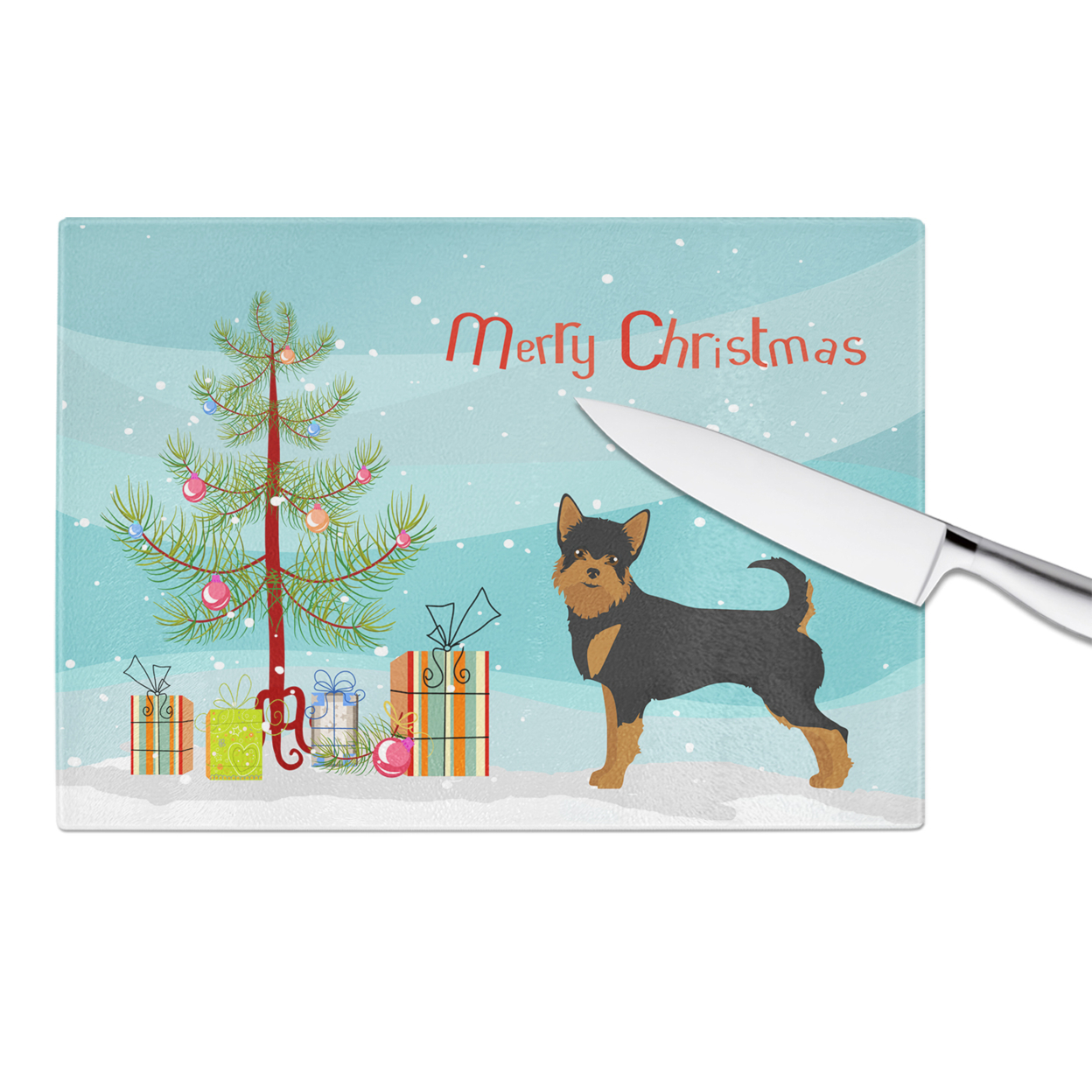 Caroline's Treasures CK3817LCB Black and Tan Chorkie Christmas Tree Glass Cutting Board Large, 12H x 16W, multicolor