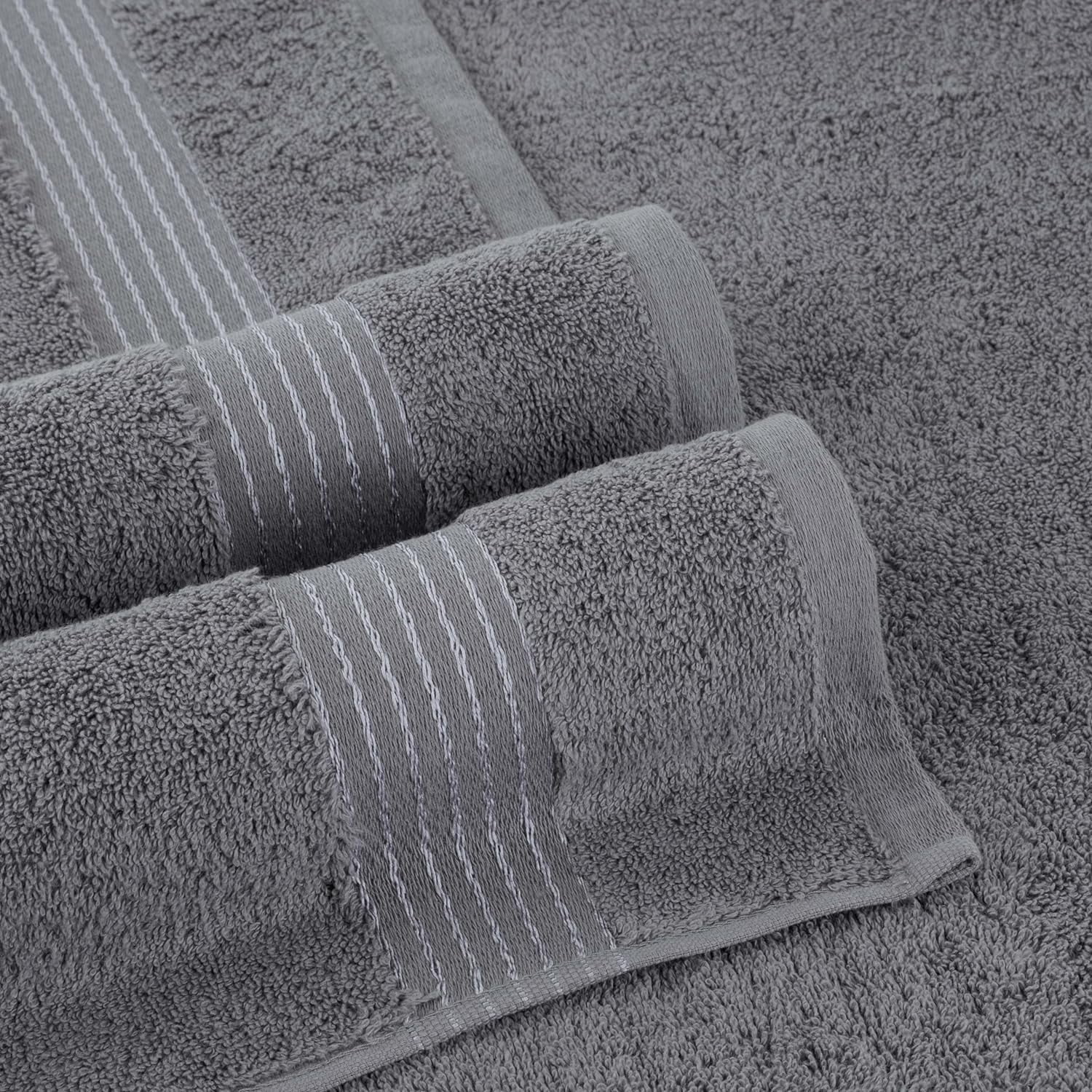 Elegant Comfort Cotton 6-Piece Towel Set, Includes 2 Washcloths, 2 Hand Towels and 2 Bath Towels, 100% Turkish Cotton - Highly Absorbent and Super Soft Towels for Bathroom, Grey
