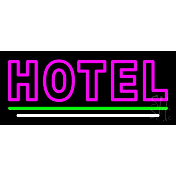 Double Stroke Pink Hotel LED Neon Sign 10 x 24 - inches, Black Square Cut Acrylic Backing, with Dimmer - Bright and Premium built indoor LED Neon Sign for Defence Force.