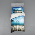 thumbnail image 2 of Ambesonne Nautical Bedding Set 4 Pcs, Yacht and Wooden Deck, Queen, Blue Brown, 2 of 3