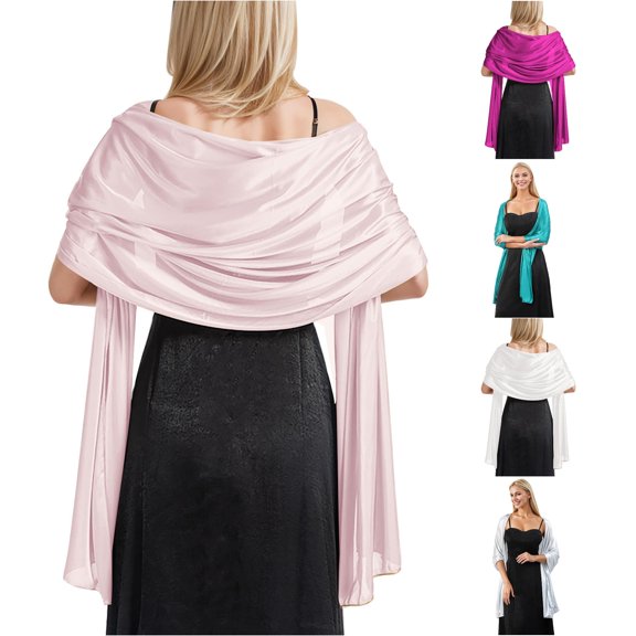 AWZXDE Women's Gorgeous Graceful Silk Scarf Shimmery Satin Shawl Wraps For Party Dress Shoulder Shawl Wrap Women Pink,One Size