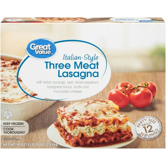 Great Value Italian-Style Three Meat Lasagna Packaged Meal, 90 oz (Frozen)