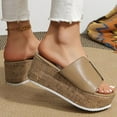 thumbnail image 4 of Xfvqtps Corkys Wedges for Women Slide Split Joint Open Toe Thick Sole Leather Beach Summer Slide Sandals Khaki, 4 of 6