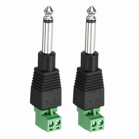 Uxcell 2 Pcs 1/4" Audio TS Plug, TS 6.35mm Mono Male Plug Cable Connector, TS Male Audio Cable Plug for Speaker, Microphone, Guitar, Audio Equipment, 3.15" Black&Green