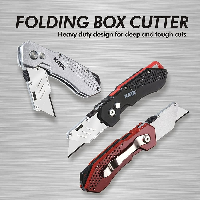 Kata 3-Pack Heavy Duty Box Cutter Folding Utility Knife with Zinc Alloy Body,Quick Change Blades, LOCK-BACK Design,Extra 12 Blades for Cartons