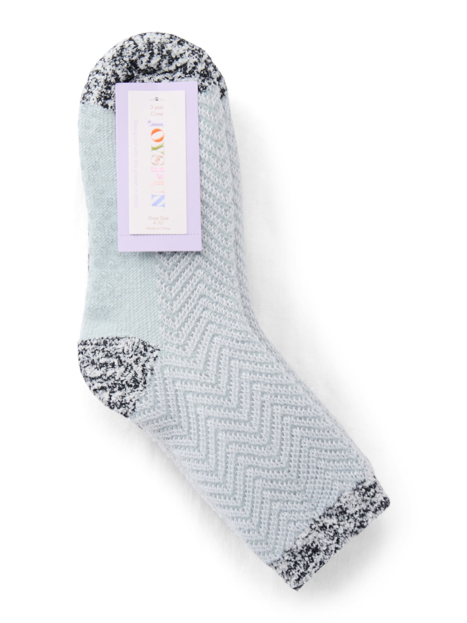 Joyspun Women's Double Layer Crew Lounge Socks, 3-Pack, Fits Shoe Sizes 4-10
