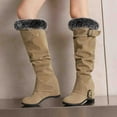 thumbnail image 2 of Mostsola Hidden Wedge Snow Boots for Women Suede Furry Lined Knee High Boots Slouchy Mid Calf Boots, 2 of 9
