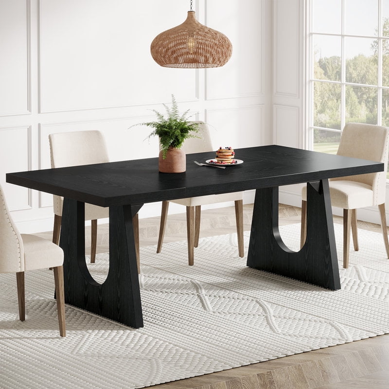 Tribesigns Large Dining Table for 6-8 People, Wood Rustic Rectangular Table, 70.9" W x 35.43" D x 29.53" H, Farmhouse Kitchen Table for Dining Room, Living Room (Black)