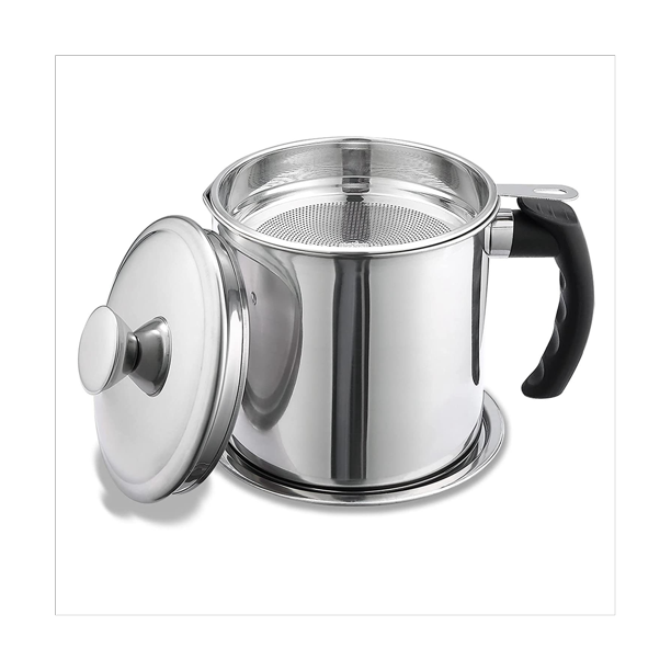 Winyuyby Bacon Grease Container with Strainer, 48 Oz Stainless Steel