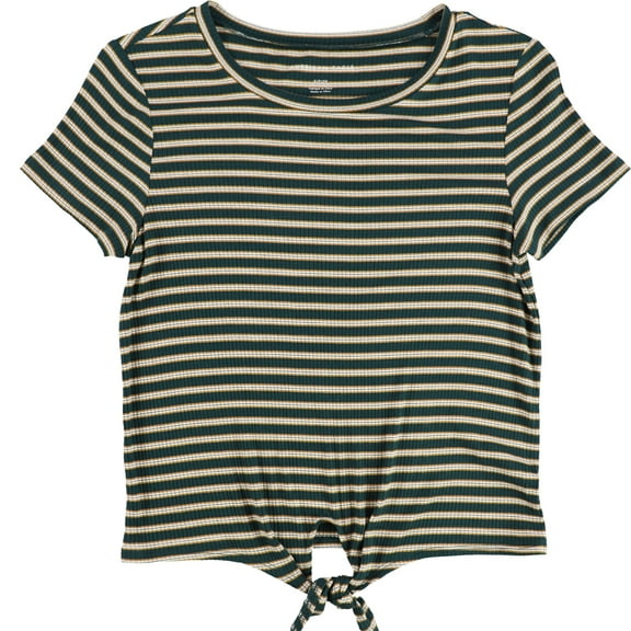 American Eagle Womens Striped Tie-Front Basic T-Shirt, Green, Small