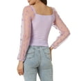 thumbnail image 3 of INSPIRE CHIC Women's Casual Square Neck Star Print Mesh Sheer Long Sleeve Textured Crop Top, 3 of 5