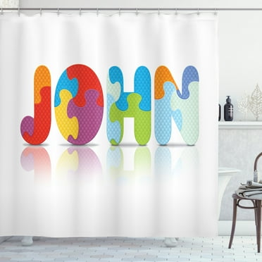 John Shower Curtain, Ancestral Children Name with Medieval Origins Nursery Themed Puzzle Preschool Design, Fabric Bathroom Set with Hooks, 69W X 70L Inches, Multicolor, by Ambesonne