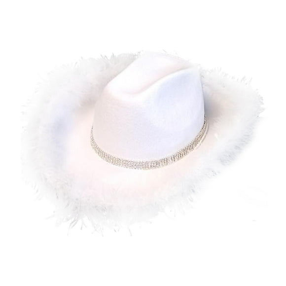 Sombrero de vaquero de estilo occidental para mujer, sombreros con borde de plumas, gorras de para boda, novia Colcomx Sombrero de vaquero