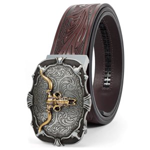 SUOSDEY Cowboy Ratchet Belt, Western Leather Automatic Buckle