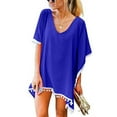 thumbnail image 2 of Rigardu Women's Swimsuit Coverup Ruffle Sleeve Bathing Suit Beach Cover Up Back Hollow Bikini T-Shirt Dress Loose Bikini Beach Up Tassels Tops Chiffon Swimwear Kaftan Cover Women's Trim Swimwears, 2 of 7