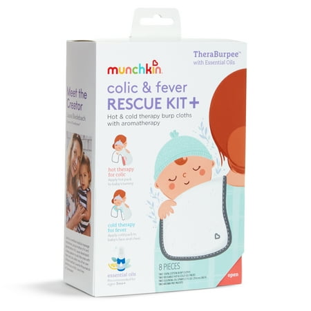 Munchkin TheraBurpee with Essential Oils: Baby Colic & Fever Rescue Kit + with Hot & Cold Therapy Burp Cloths & Aromatherapy