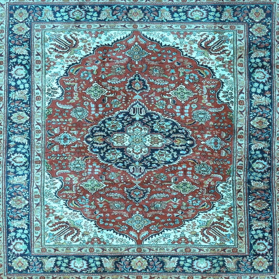 Ahgly Company Indoor Square Medallion Light Blue Traditional Area Rugs, 6' Square