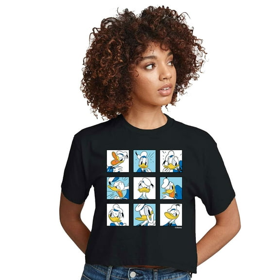 Mickey & Friends - Donald Grid - Juniors Cropped Cotton Blend T-Shirt